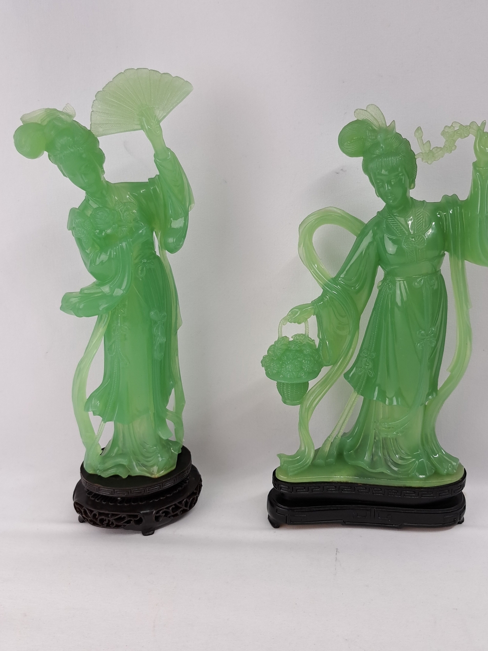 Green Jade-Style Asian Figurine Pair